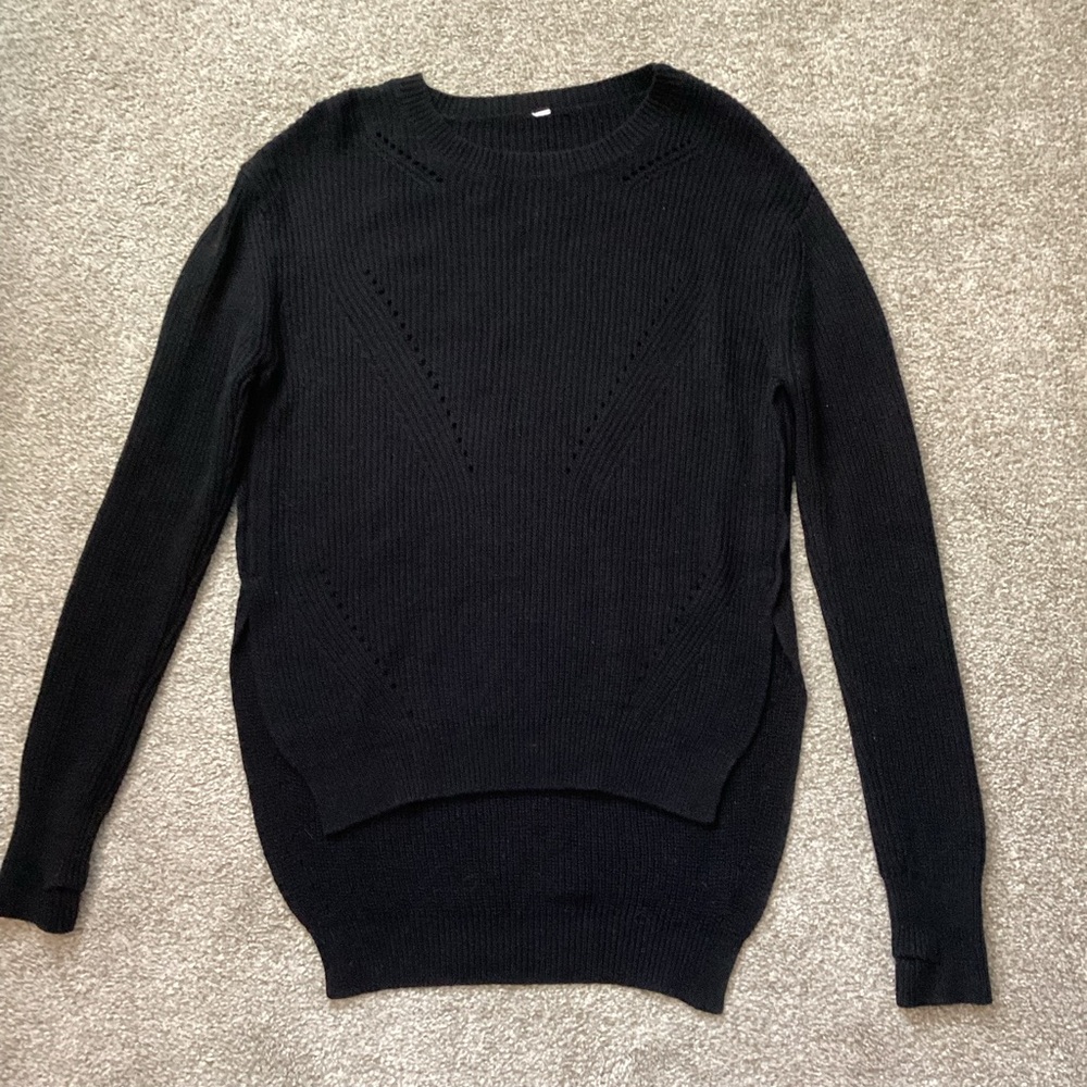 Lululemon Seva Sweater Black Merino Wool Slits Hi Lo 8 Medium - Picture 5 of 10